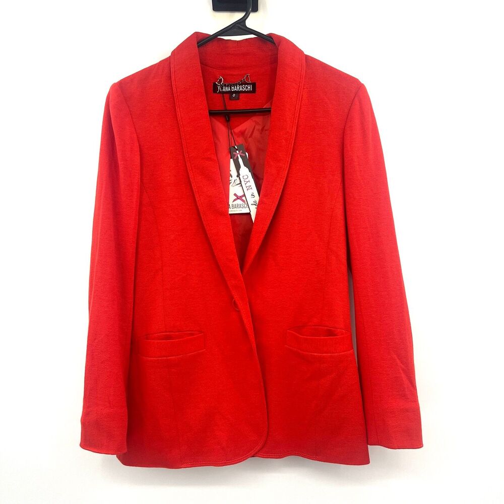 Yoana Baraschi Red Shawl Collar Blazer Womens S Knit Jacket NWT Made in USA